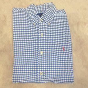 Men's Polo Ralph Lauren Blue Gingham Oxford Shirt Slim Fit Medium